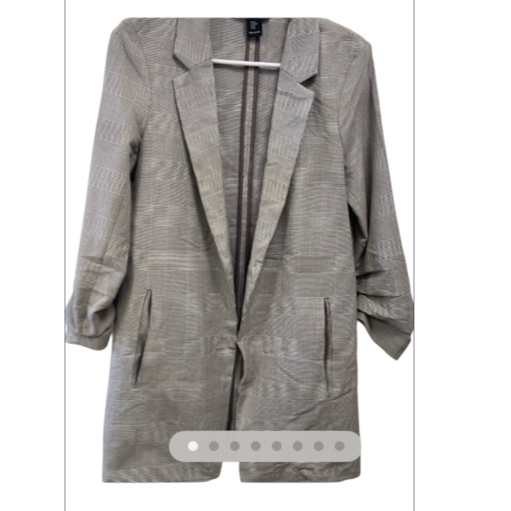 Rachel Zoe Medium Gingham Plaid Open Front 3/4 Length Sleeve Blazer $69